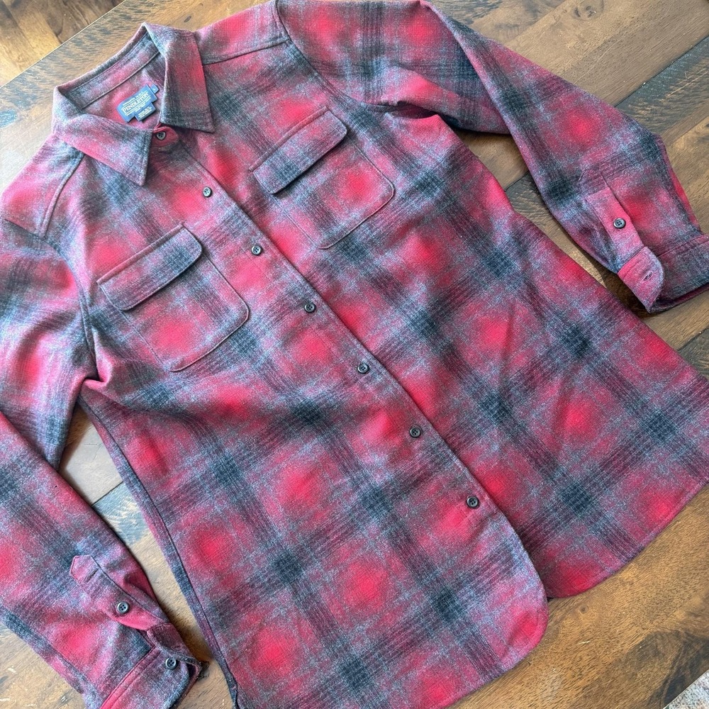 Pendleton Shirt Womens Large Red Plaid Wool Flannel Long Sleeve Button Board